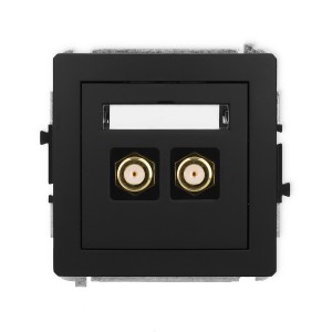 Mechanizm gniazda antenowego podwójnego typu F (SAT) pozłacany Karlik DECO czarny mat 12DGF-2.1