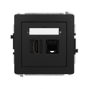 Mechanizm gniazda pojedynczego HDMI 2.0, 4K + gniazda komp. poj. 1xRJ45, kat. 5e, 8-stykowy Karlik DECO czarny mat 12DGHK-45e