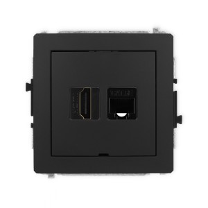 Mechanizm gniazda pojedynczego HDMI 2.0, 4K + gniazda komp. poj. 1xRJ45, kat. 5e, 8-stykowy, bez pola opisowego Karlik DECO czarny mat 12DGHKBO-45e