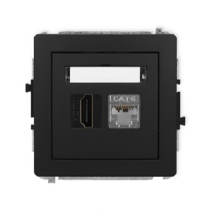 Mechanizm gniazda pojedynczego HDMI 2.0, 4K + gniazda komp. poj. 1xRJ45, kat. 6, ekranowany, 8-stykowy Karlik DECO czarny mat 12DGHK-46