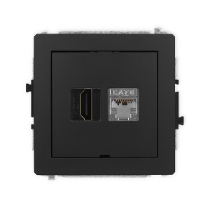 Mechanizm gniazda pojedynczego HDMI 2.0, 4K + gniazda komp. poj. 1xRJ45, kat. 6, ekranowany, 8-stykowy, bez pola opisowego Karlik DECO czarny mat 12DGHKBO-46