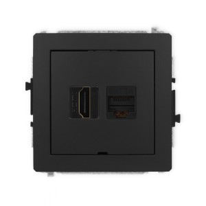 Mechanizm gniazda pojedynczego HDMI 2.0, 4K + gniazda komp. poj. 1xRJ45, kat. 6A, 8-stykowy, bez pola opisowego Karlik DECO czarny mat 12DGHKBO-46A