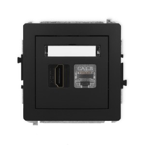 Mechanizm gniazda pojedynczego HDMI 2.1, 8K + gniazda komp. poj. 1xRJ45, kat. 8, ekranowany, 8-stykowy Karlik DECO czarny mat 12DGHK-88