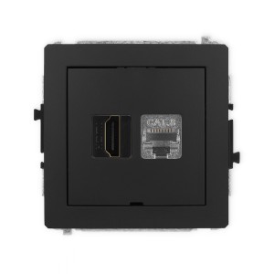 Mechanizm gniazda pojedynczego HDMI 2.1, 8K + gniazda komp. poj. 1xRJ45, kat. 8, ekranowany, 8-stykowy, bez pola opisowego Karlik DECO czarny mat 12DGHKBO-88