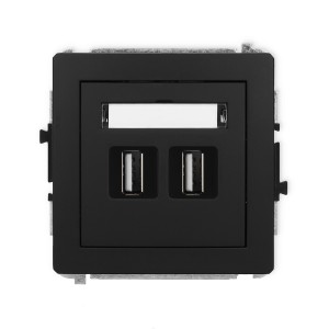 Mechanizm gniazda podwójnego 2xUSB A-A 2.0 Karlik DECO czarny mat 12DGUSB-2