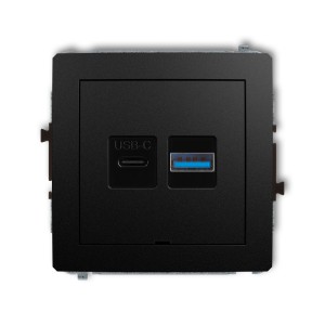 Mechanizm ładowarki USB podwójnej USB C + USB A, 20W max., bez pola opisowego Karlik DECO czarny mat 12DCUSBBO-8