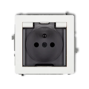 Mechanizm gniazda bryzgoszczelnego z uziemieniem 2P+Z (klapka dymna, przesłony torów prądowych) Karlik DECO biały mat 25DGPB-1zdp