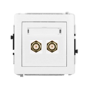 Mechanizm gniazda antenowego podwójnego typu F (SAT) pozłacany Karlik DECO biały mat 25DGF-2.1