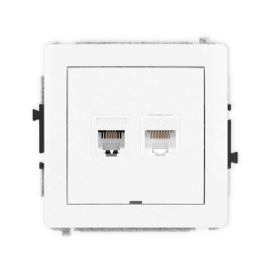 Mechanizm gniazda telefonicznego pojedynczego 1xRJ11 + komputerowego pojedynczego 1xRJ45, kat. 5e, 8-stykowy, beznarzędziowe, bez pola opisowego Karlik DECO biały mat 25DGTKBO