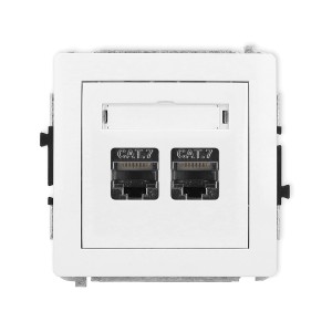 Mechanizm gniazda komputerowego podwójnego 2xRJ45, kat. 7, ekranowany, 8-stykowy Karlik DECO biały mat 25DGK-10