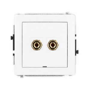 Mechanizm gniazda głośnikowego pojedynczego, bez pola opisowego (typu banan - czerwony i czarny, pozłacany, 4 mm2, do lutowania) Karlik DECO biały mat 25DGGBO-3