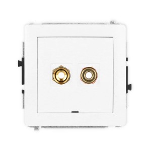 Mechanizm gniazda głośnikowego pojedynczego, bez pola opisowego (typu banan - czerwony i czarny, pozłacany, 4 mm2, skręcany) Karlik DECO biały mat 25DGGBO-4