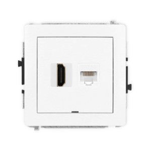 Mechanizm gniazda pojedynczego HDMI 2.0, 4K + gniazda komp. poj. 1xRJ45, kat. 5e, 8-stykowy, bez pola opisowego Karlik DECO biały mat 25DGHKBO-45e