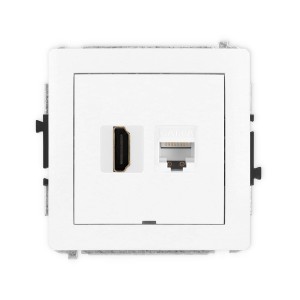 Mechanizm gniazda pojedynczego HDMI 2.0, 4K + gniazda komp. poj. 1xRJ45, kat. 6A, 8-stykowy, bez pola opisowego Karlik DECO biały mat 25DGHKBO-46A