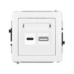Mechanizm ładowarki USB podwójnej USB C + USB A, 20W max. Karlik DECO biały mat 25DCUSB-8