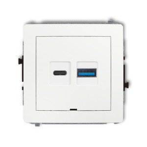 Mechanizm ładowarki USB podwójnej USB C + USB A, 20W max., bez pola opisowego Karlik DECO biały mat 25DCUSBBO-8