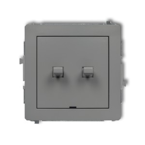 Mechanizm łącznika jednobiegunowego ze schodowym w stylu amerykańskim (dwa klawisze bez piktogramów, osobne zasilanie) Karlik DECO szary mat 27DWPUS-10.21