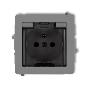 Mechanizm gniazda bryzgoszczelnego z uziemieniem 2P+Z (klapka dymna, przesłony torów prądowych) Karlik DECO szary mat 27DGPB-1zdp