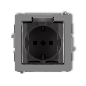Mechanizm gniazda bryzgoszczelnego z uziemieniem SCHUKO 2P+Z (klapka dymna, przesłony torów prądowych) Karlik DECO szary mat 27DGPB-1sdp