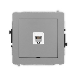 Mechanizm gniazda telefonicznego pojedynczego 1xRJ11, 4-stykowy, beznarzędziowe, bez pola opisowego Karlik DECO szary mat 27DGTBO-1