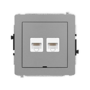 Mechanizm gniazda komputerowego podwójnego 2xRJ45, kat. 5e, 8-stykowy, bez pola opisowego Karlik DECO szary mat 27DGKBO-2