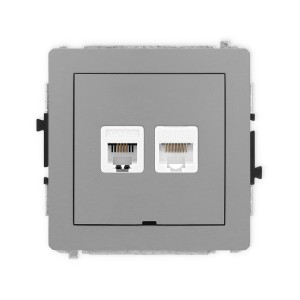 Mechanizm gniazda telefonicznego pojedynczego 1xRJ11 + komputerowego pojedynczego 1xRJ45, kat. 5e, 8-stykowy, beznarzędziowe, bez pola opisowego Karlik DECO szary mat 27DGTKBO
