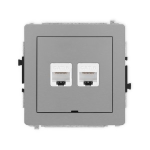Mechanizm gniazda komputerowego podwójnego 2xRJ45, kat. 6, 8-stykowy, bez pola opisowego Karlik DECO szary mat 27DGKBO-4