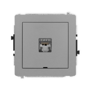 Mechanizm gniazda komputerowego pojedynczego 1xRJ45, kat. 6, ekranowany, 8-stykowy, bez pola opisowego Karlik DECO szary mat 27DGKBO-5