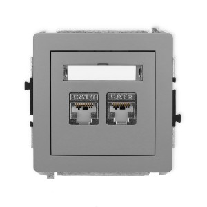 Mechanizm gniazda komputerowego podwójnego 2xRJ45, kat. 6, ekranowany, 8-stykowy Karlik DECO szary mat 27DGK-6