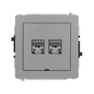 Mechanizm gniazda komputerowego podwójnego 2xRJ45, kat. 6, ekranowany, 8-stykowy, bez pola opisowego Karlik DECO szary mat 27DGKBO-6