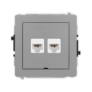 Mechanizm gniazda komputerowego podwójnego 2xRJ45, kat. 6A, 8-stykowy, bez pola opisowego Karlik DECO szary mat 27DGKBO-8