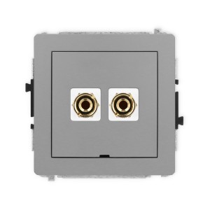 Mechanizm gniazda głośnikowego pojedynczego, bez pola opisowego (typu banan - czerwony i czarny, pozłacany, 4 mm2, do lutowania) Karlik DECO szary mat 27DGGBO-3