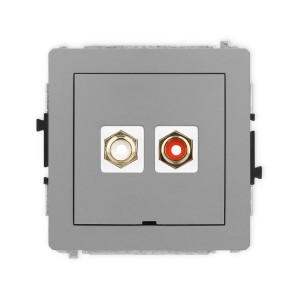 Mechanizm gniazda podwójnego RCA, bez pola opisowego (typu cinch - biały i czerwony, pozłacany) Karlik DECO szary mat 27DGRCABO-2