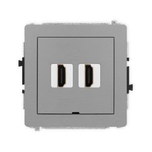 Mechanizm gniazda podwójnego HDMI 2.0, 4K, bez pola opisowego Karlik DECO szary mat 27DHDMIBO-4