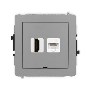 Mechanizm gniazda pojedynczego HDMI 2.0, 4K + gniazda komp. poj. 1xRJ45, kat. 5e, 8-stykowy, bez pola opisowego Karlik DECO szary mat 27DGHKBO-45e