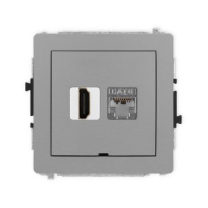 Mechanizm gniazda pojedynczego HDMI 2.0, 4K + gniazda komp. poj. 1xRJ45, kat. 6, ekranowany, 8-stykowy, bez pola opisowego Karlik DECO szary mat 27DGHKBO-46
