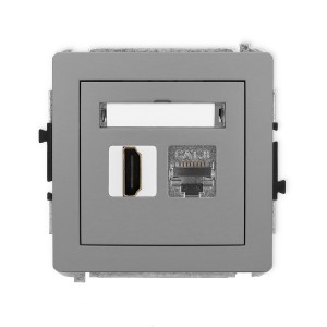 Mechanizm gniazda pojedynczego HDMI 2.1, 8K + gniazda komp. poj. 1xRJ45, kat. 8, ekranowany, 8-stykowy Karlik DECO szary mat 27DGHK-88
