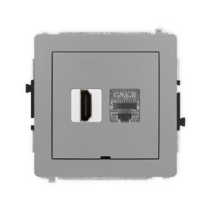 Mechanizm gniazda pojedynczego HDMI 2.1, 8K + gniazda komp. poj. 1xRJ45, kat. 8, ekranowany, 8-stykowy, bez pola opisowego Karlik DECO szary mat 27DGHKBO-88