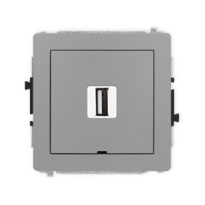 Mechanizm gniazda pojedynczego USB A-A 2.0, bez pola opisowego Karlik DECO szary mat 27DGUSBBO-1