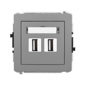 Mechanizm gniazda podwójnego 2xUSB A-A 2.0 Karlik DECO szary mat 27DGUSB-2