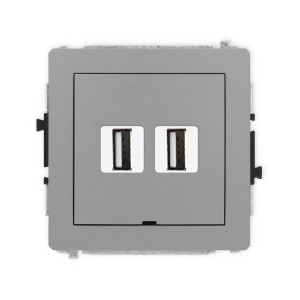 Mechanizm gniazda podwójnego 2xUSB A-A 2.0, bez pola opisowego Karlik DECO szary mat 27DGUSBBO-2