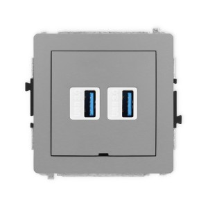 Mechanizm gniazda podwójnego 2xUSB A-A 3.0, bez pola opisowego Karlik DECO szary mat 27DGUSBBO-6