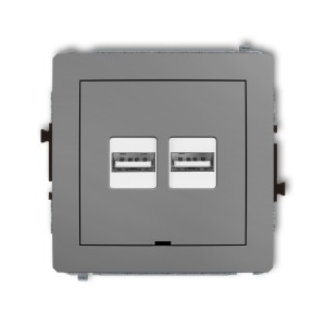 Mechanizm ładowarki USB podwójnej 2xUSB A, 15,5W max., 5V, 3.1A, bez pola opisowego Karlik DECO szary mat 27DCUSBBO-6
