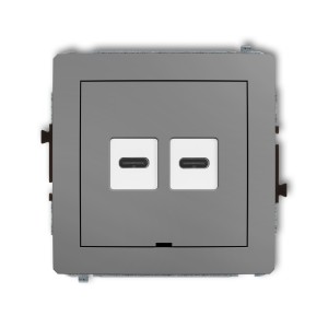 Mechanizm ładowarki USB podwójnej 2xUSB C, 20W max., bez pola opisowego Karlik DECO szary mat 27DCUSBBO-7