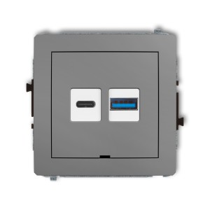 Mechanizm ładowarki USB podwójnej USB C + USB A, 20W max., bez pola opisowego Karlik DECO szary mat 27DCUSBBO-8