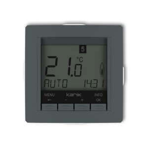 Mechanizm uniwersalnego elektronicznego tygodniowego regulatora temperatury (podświetlenie białe) Karlik DECO grafitowy mat 28DRT-3.1