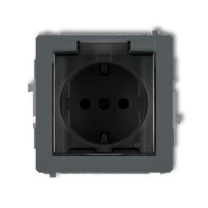 Mechanizm gniazda bryzgoszczelnego z uziemieniem SCHUKO 2P+Z (klapka dymna, przesłony torów prądowych) Karlik DECO grafitowy mat 28DGPB-1sdp