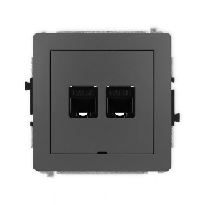 Mechanizm gniazda komputerowego podwójnego 2xRJ45, kat. 5e, 8-stykowy, bez pola opisowego Karlik DECO grafitowy mat 28DGKBO-2
