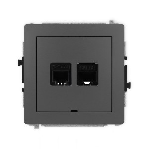 Mechanizm gniazda telefonicznego pojedynczego 1xRJ11 + komputerowego pojedynczego 1xRJ45, kat. 5e, 8-stykowy, beznarzędziowe, bez pola opisowego Karlik DECO grafitowy mat 28DGTKBO