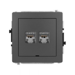 Mechanizm gniazda komputerowego podwójnego 2xRJ45, kat. 6, ekranowany, 8-stykowy, bez pola opisowego Karlik DECO grafitowy mat 28DGKBO-6